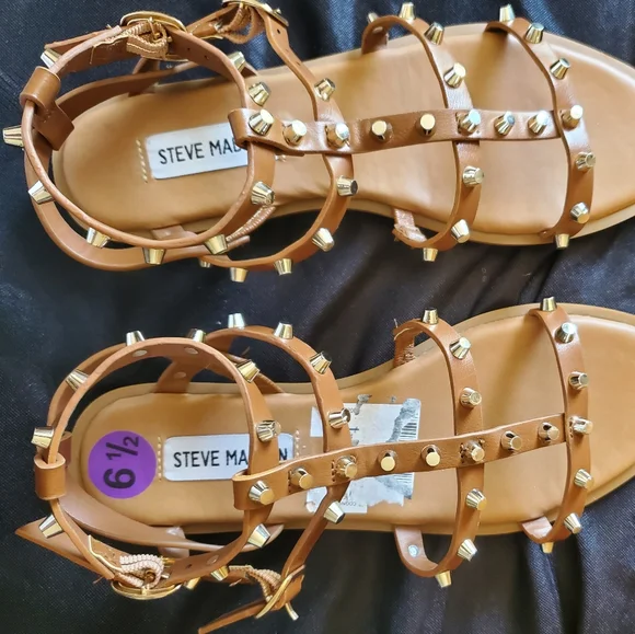 Steve Madden Tan Studded Flat Sandals - Picture 2 of 9